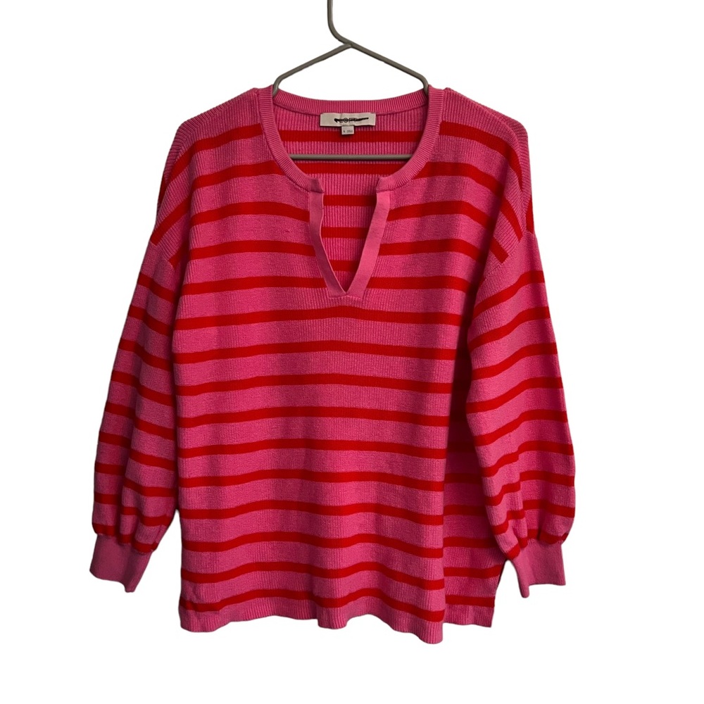 Loft hot pink and red striped sweater